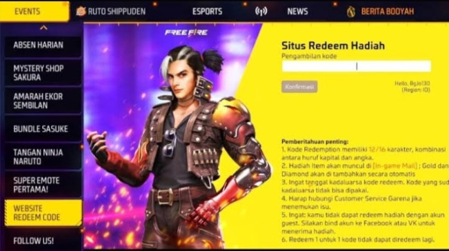 Ilustrasi klaim reward Free Fire (FF). [Int]